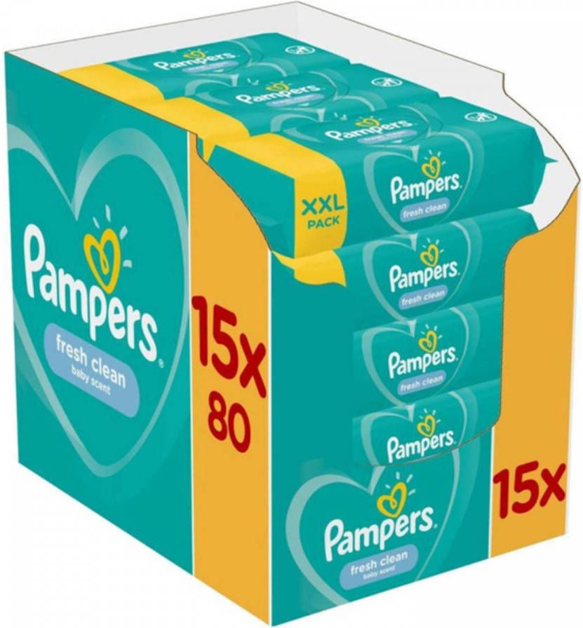 Pampers Vochtige doekjes Fresh Clean voordeelpak 15 x 80 stuks(1200 doekjes ) online kopen