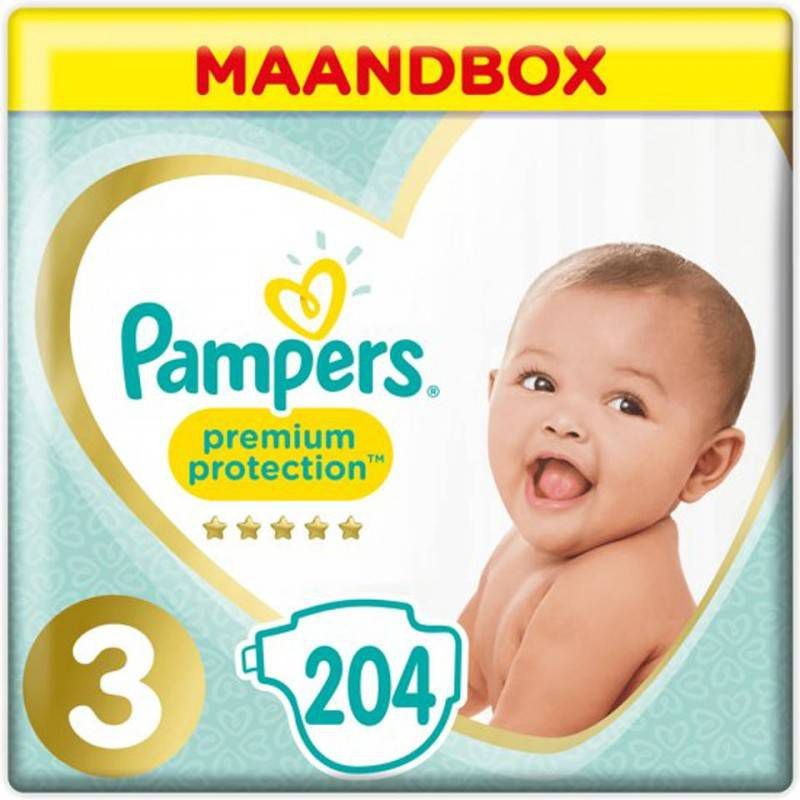 Pampers Premium Protection maandbox maat 3 (6-10 kg) 204 luiers online kopen