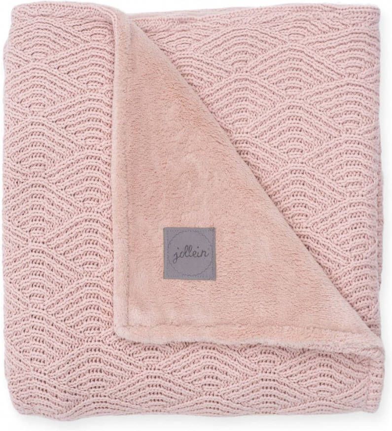 Jollein baby ledikantdeken100x150 cm River knit pale pink/coral fleece online kopen